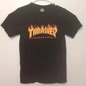 Thrasher Magazine Flame Logo Shirt Mens Size S Black Skater Skateboard Street
